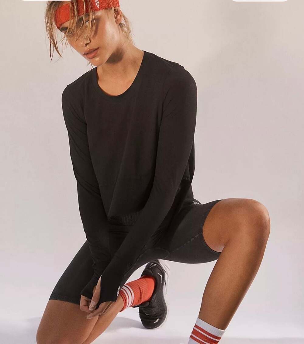 FP Movement Free People Black Long Sleeve Flowy Cropped Athletic Top XS